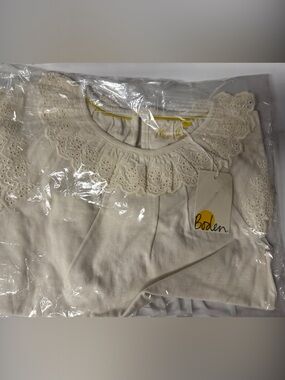 Boden Cream Girls Lace Collar Top